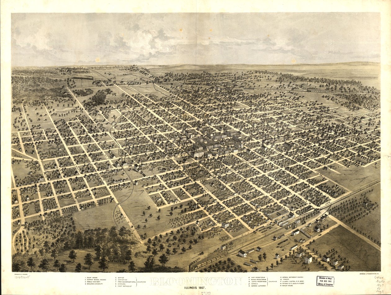 Bloomington, Illinois 1867 von A.; Chicago Lithographing Co. Ruger