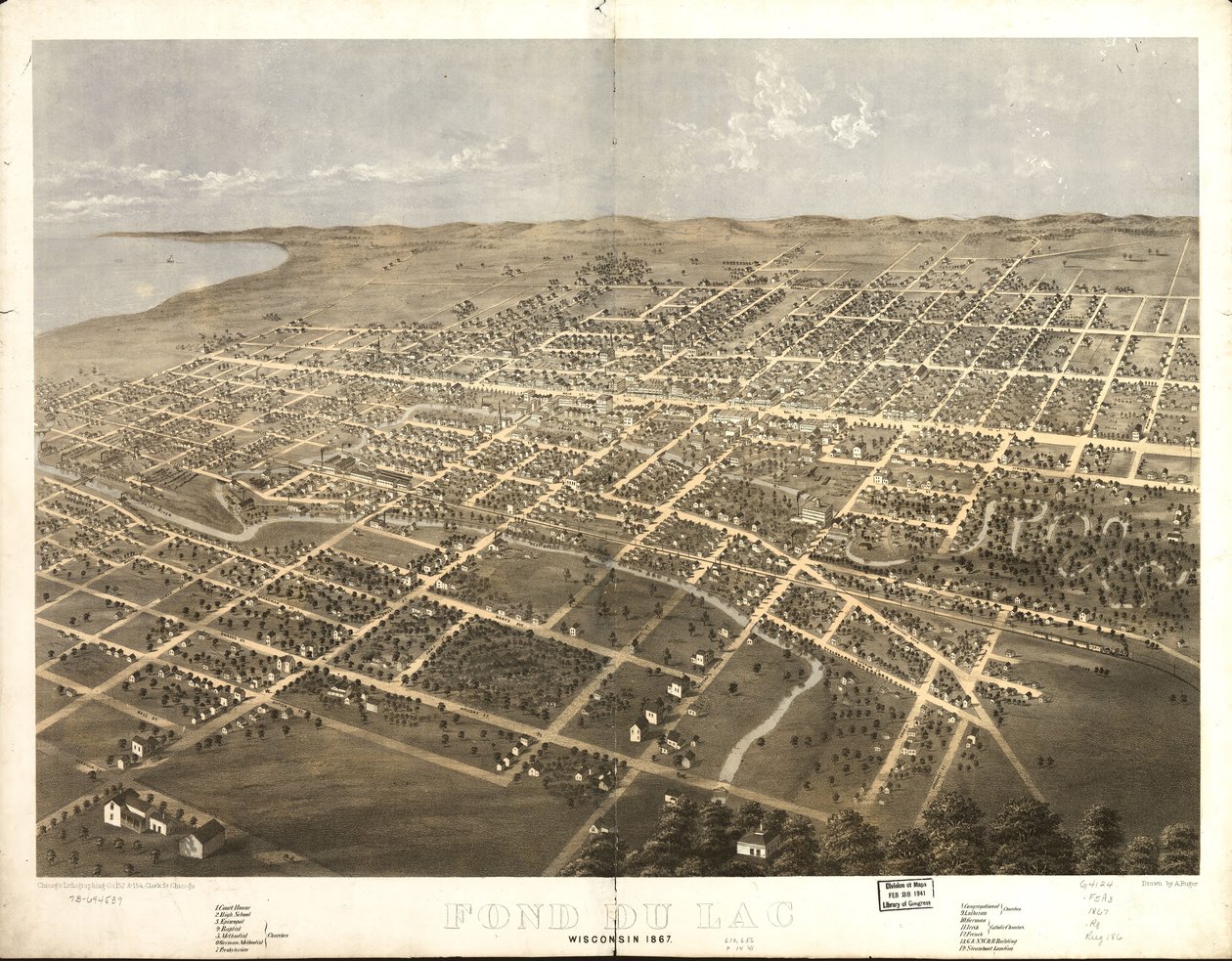 Fond du Lac, Wisconsin 1867 von A.; Chicago Lithographing Co. Ruger