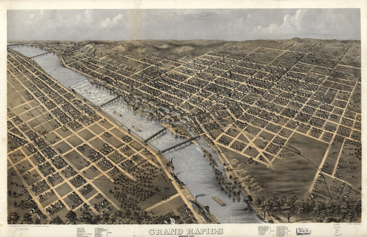 Grand Rapids, Michigan 1868 von A.; Chicago Lithographing Co. Ruger