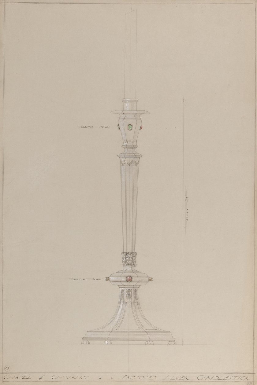 Kapelle der Ritterlichkeit: vorgeschlagener silberner Kerzenhalter von A. Edward Jones and Co.