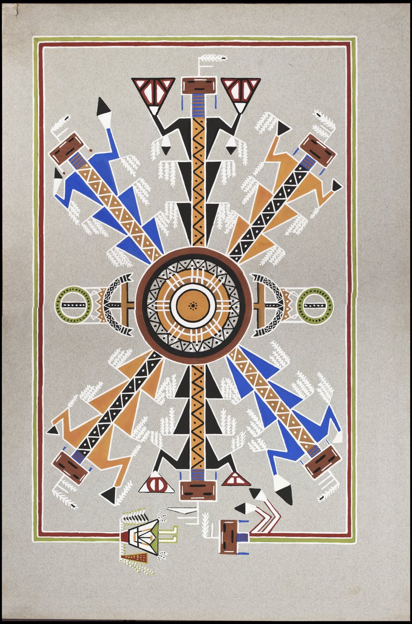 Zeichnungen, die die Grabstätte von "Cadunce" einem Chippewa-Indianer "Medizinmann", eine Navajo-Sandmalerei und Crow-Steinmalereien darstellen von A. Grossman