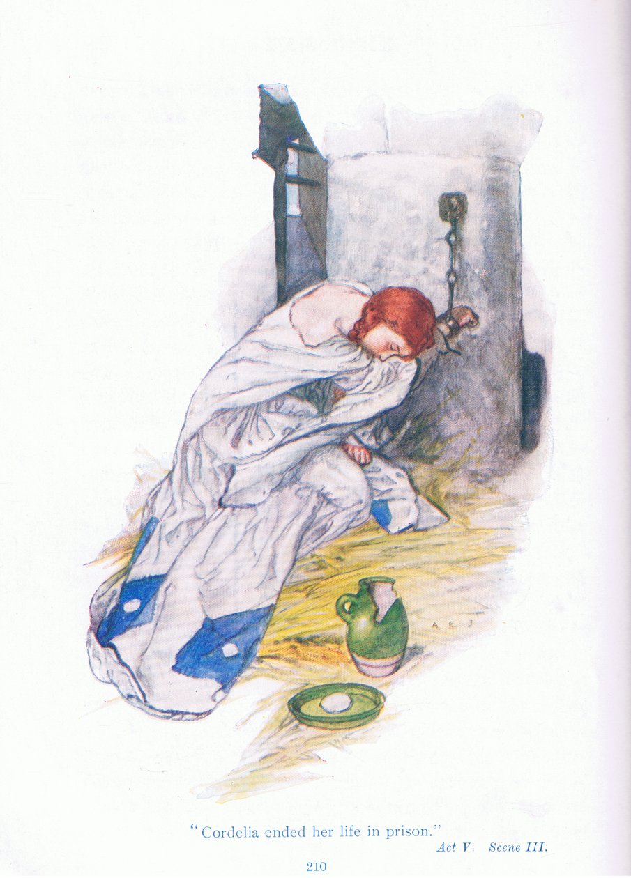 Cordelia beendete ihr Leben im Gefängnis (König Lear), aus Geschichten aus Shakespeare, veröffentlicht von Ward Lock & Co Ltd von A. Jackson