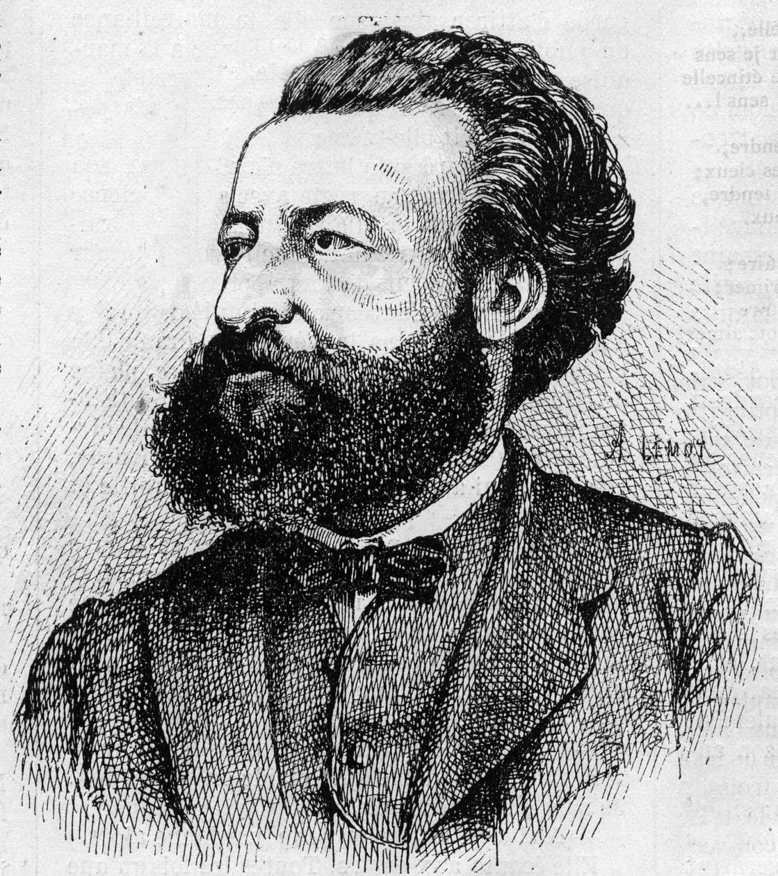 Porträt von Ulrich de Fonvielle (1833-1911), französischer Journalist und Literat - Gravur von Lemot aus dem Jahr 1870 von A Lemot