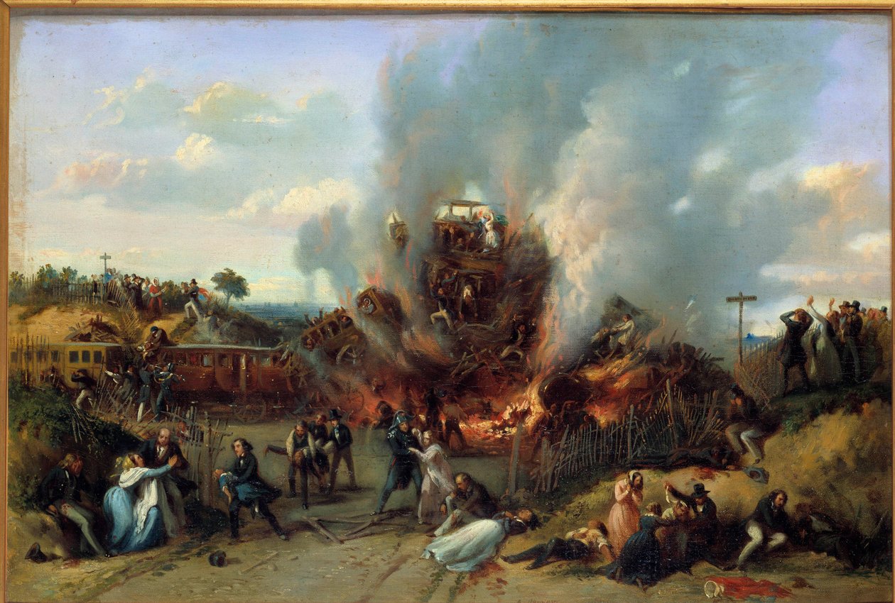 Eisenbahnunglück in Bellevue auf der Eisenbahn von Versailles, 8. Mai 1842 von A Provost