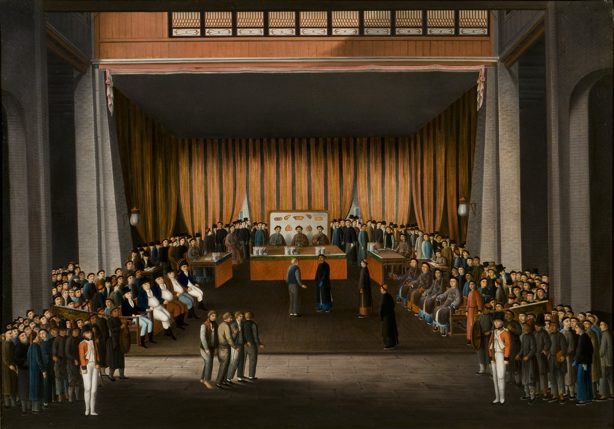 Chinesisches Gericht im Saal der britischen Fabrik in Kanton, 9. April 1807, ca. 1810 von A. Roland Knight