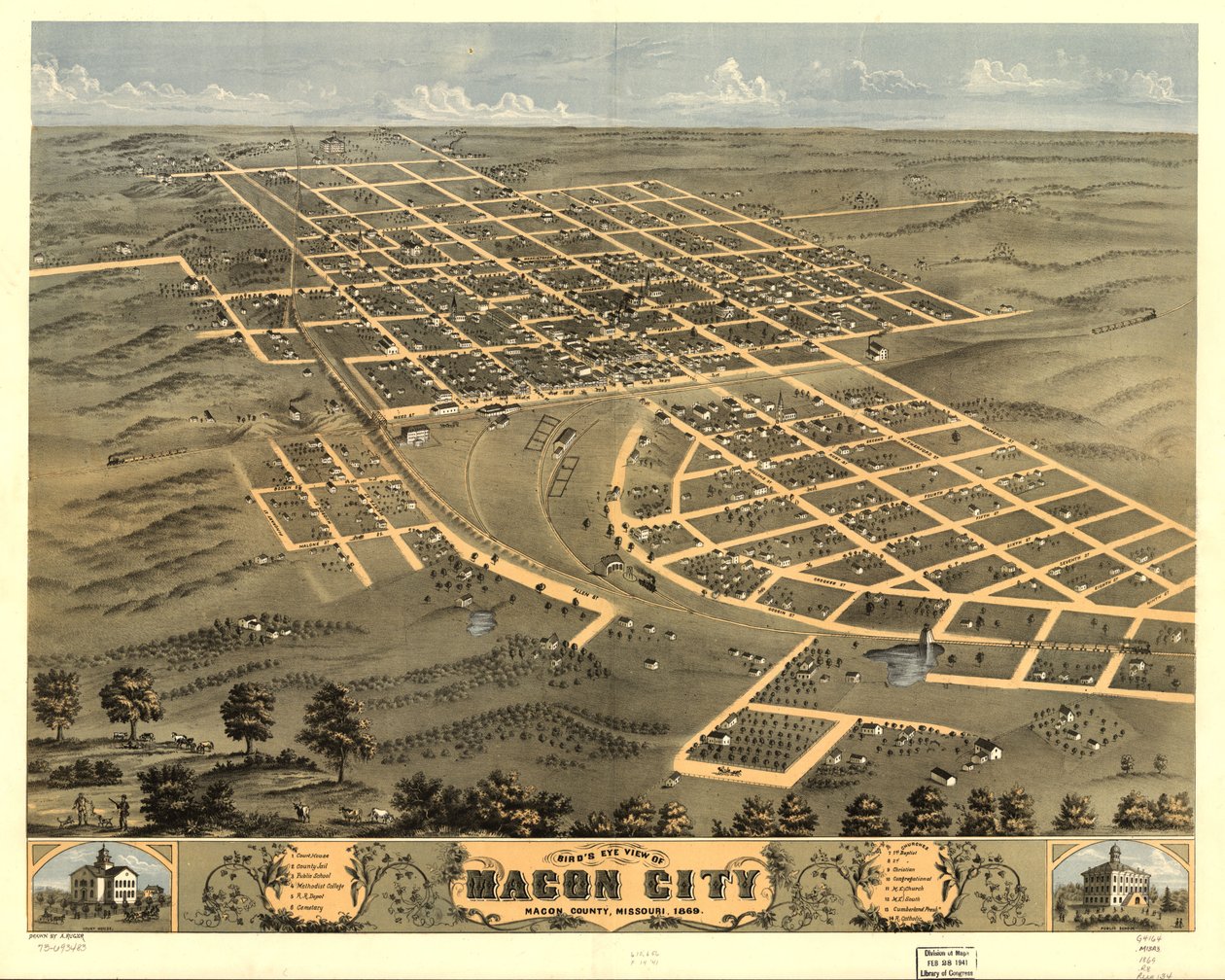 Vogelperspektive von Macon City, Macon County, Missouri 1869 von A. Ruger