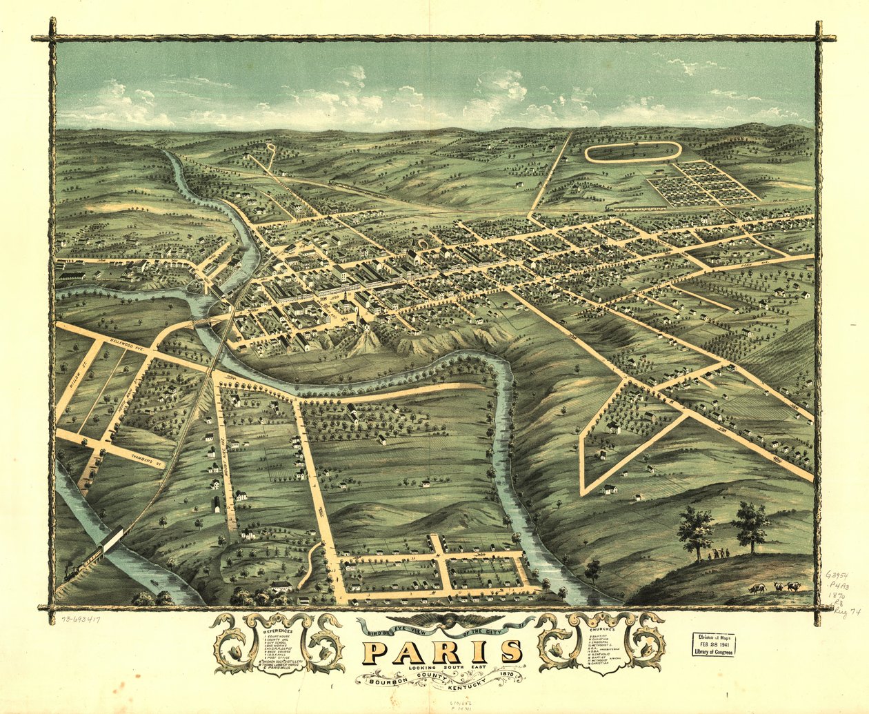 Vogelperspektive der Stadt Paris, Bourbon County, Kentucky 1870 von A. Ruger