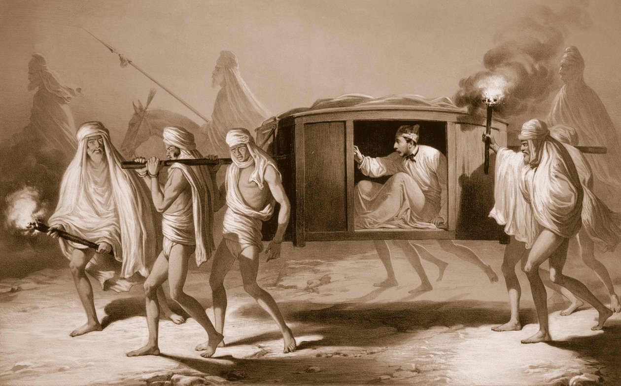 Indischer Postwagen im Punjab zwischen Loudiana und Amritsar, 1859 von A. Soltykoff