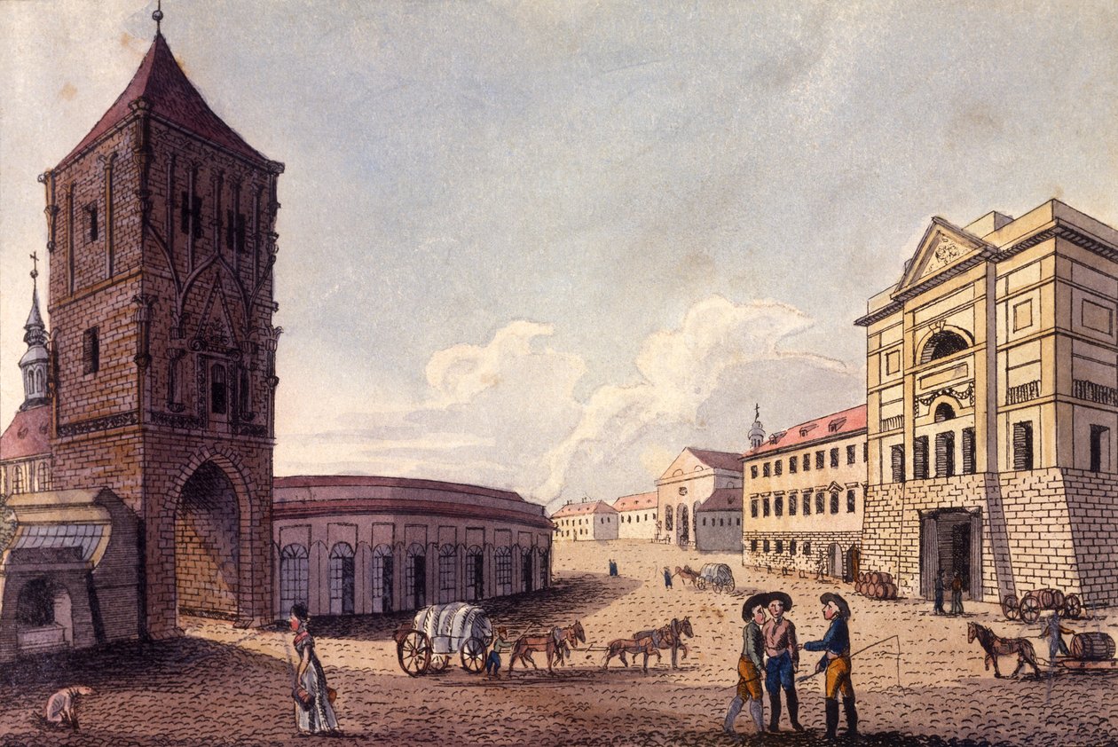 Pulverturm und Hybern-Zollhaus, Prag, ca. 1810 von A. and Berka, Johann Gustav