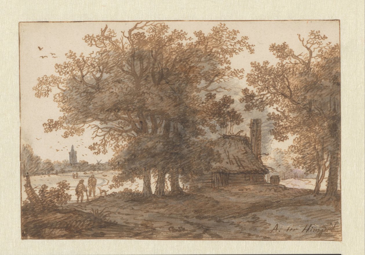 Landschaft mit einem Haus zwischen Bäumen von Aarnout ter Himpel