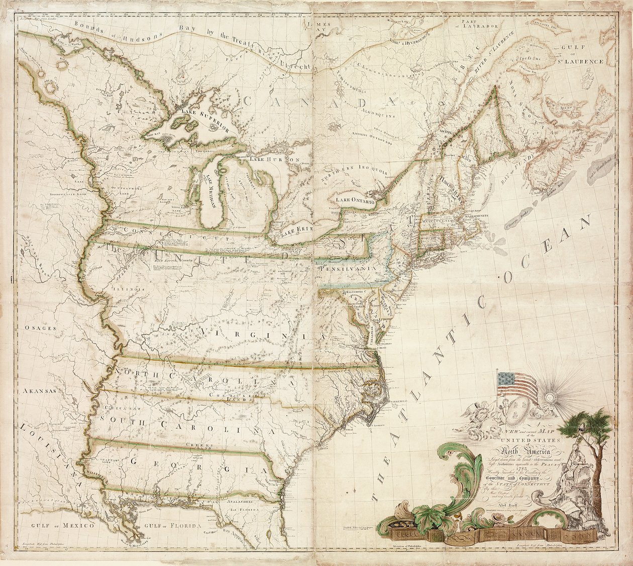 Amerikas erste nationale Karte, 1784 von Abel Buell