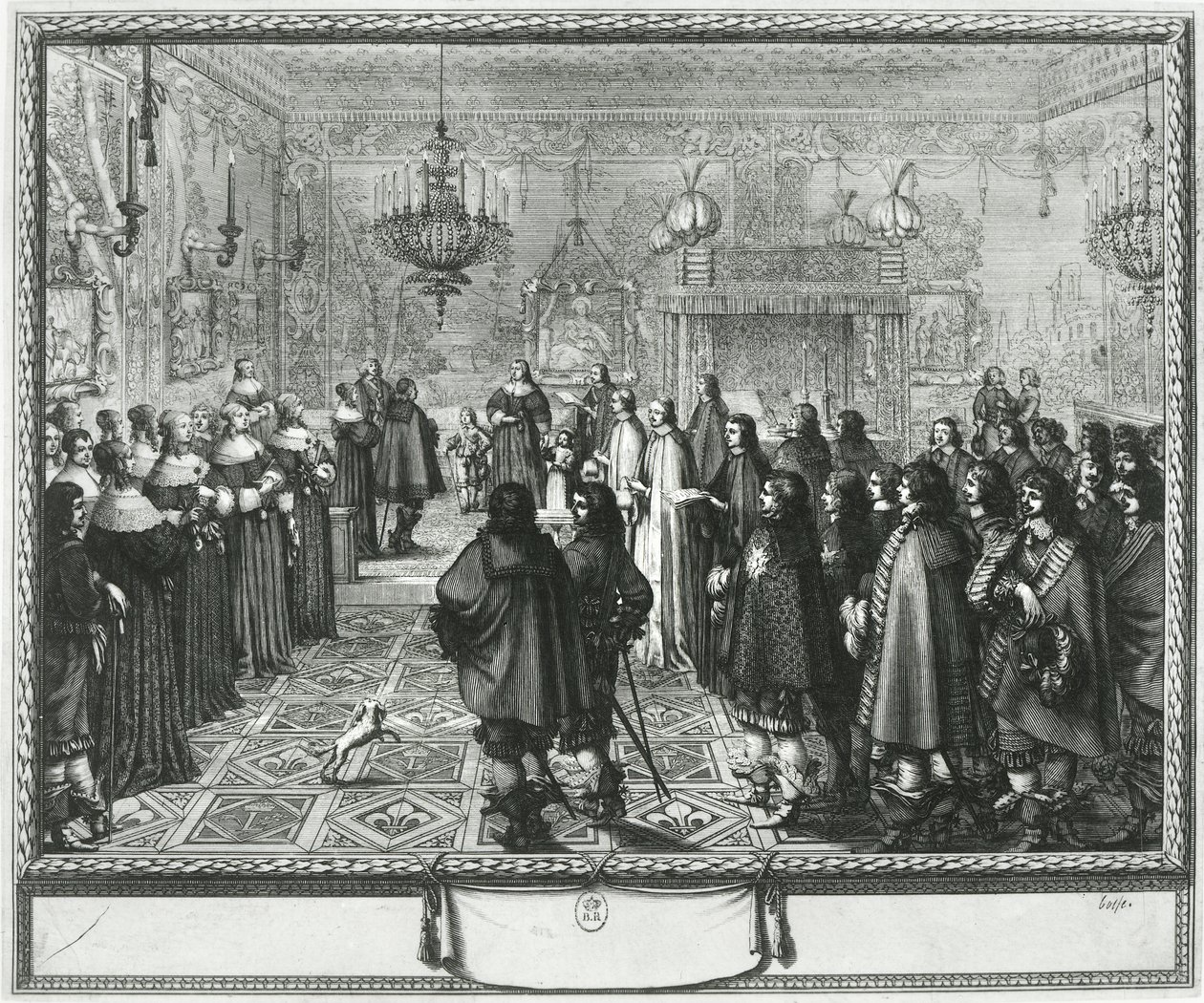Zeremonie zur Übergabe des Ehevertrags von Wladyslaw IV und Maria Ludwiga Gonzaga in Fontainebleau, 25. September 1645 von Abraham Bosse