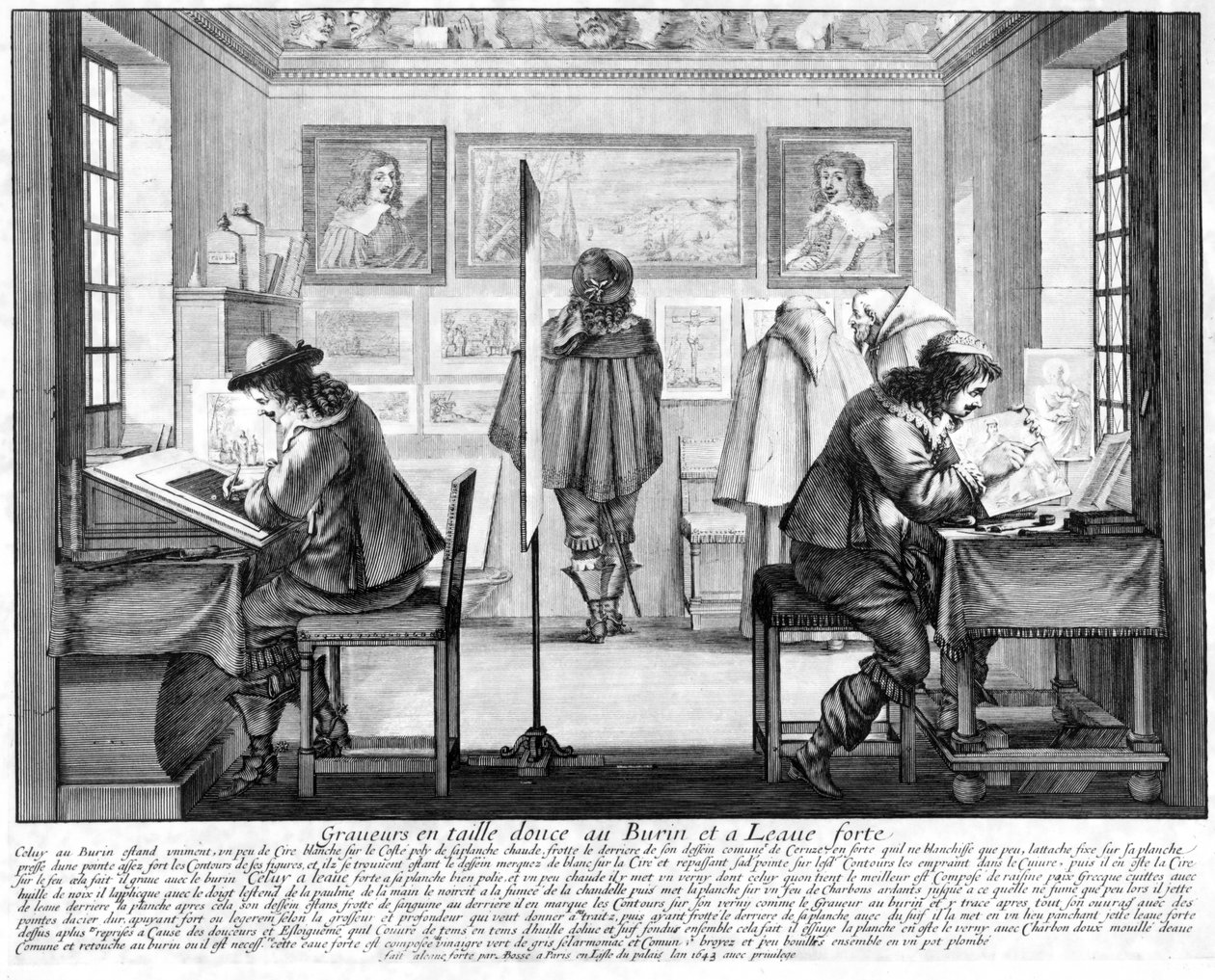 Plattenstecher bei der Arbeit mit Galerie im Hintergrund, 1643 von Abraham Bosse
