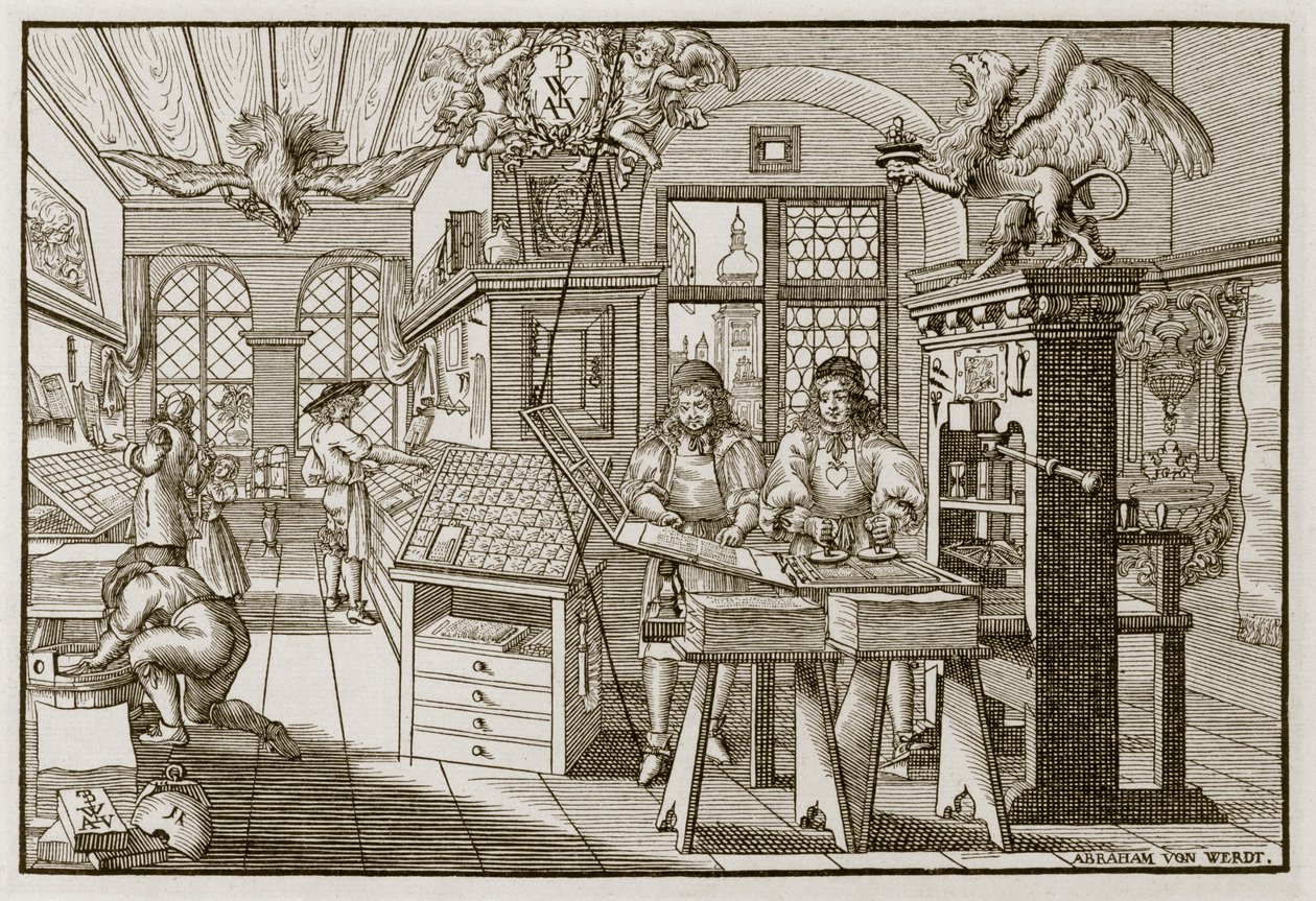 Mittelalterliche deutsche Druckpresse von Abraham van Werdt