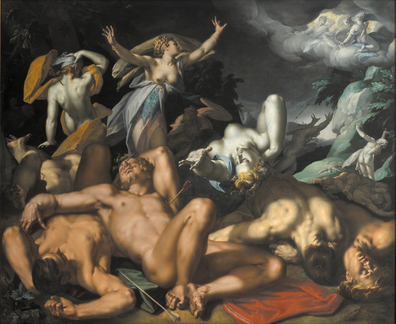 Apollo und Diana bestrafen Niobe durch das Töten ihrer Kinder von Abraham Bloemaert