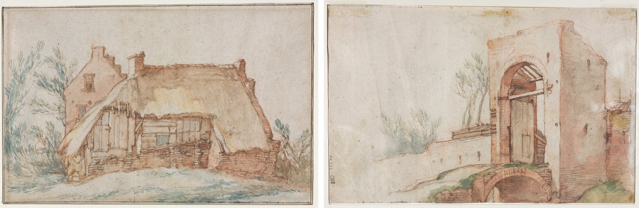 Bauernhaus (recto); Brücke und Tor (verso) von Abraham Bloemaert
