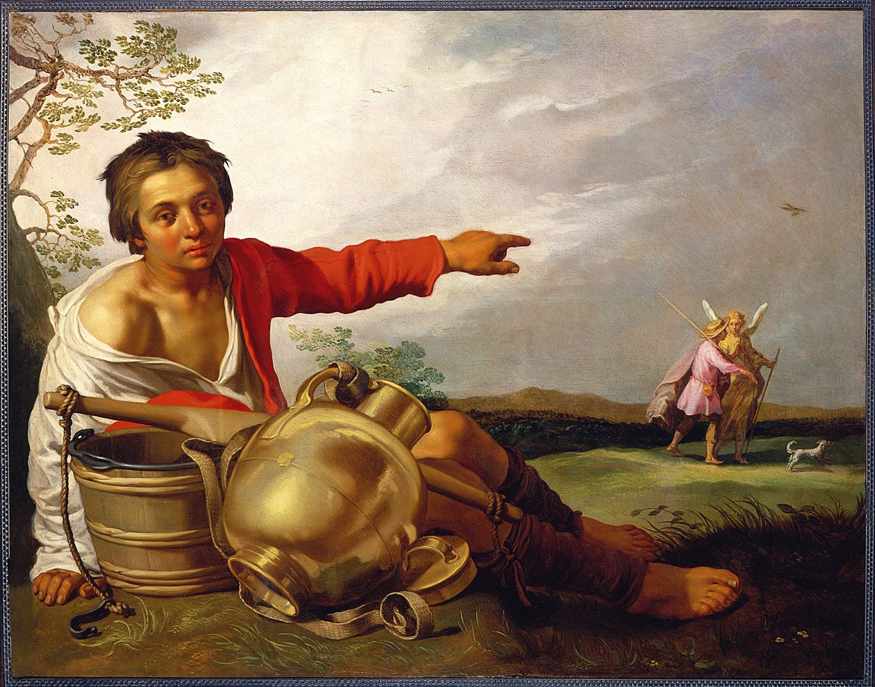 Hirtenjunge zeigt auf Tobias und den Engel von Abraham Bloemaert