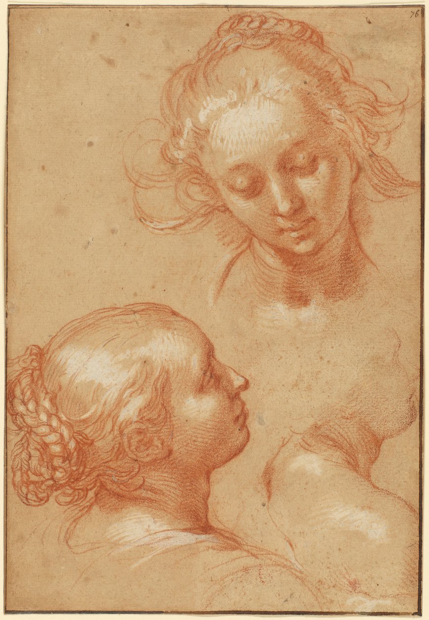 Drei Studien von Frauen (recto); Vier Studien von Händen und ein Gegenabdruck eines knienden jungen Mannes (verso) von Abraham Bloemaert
