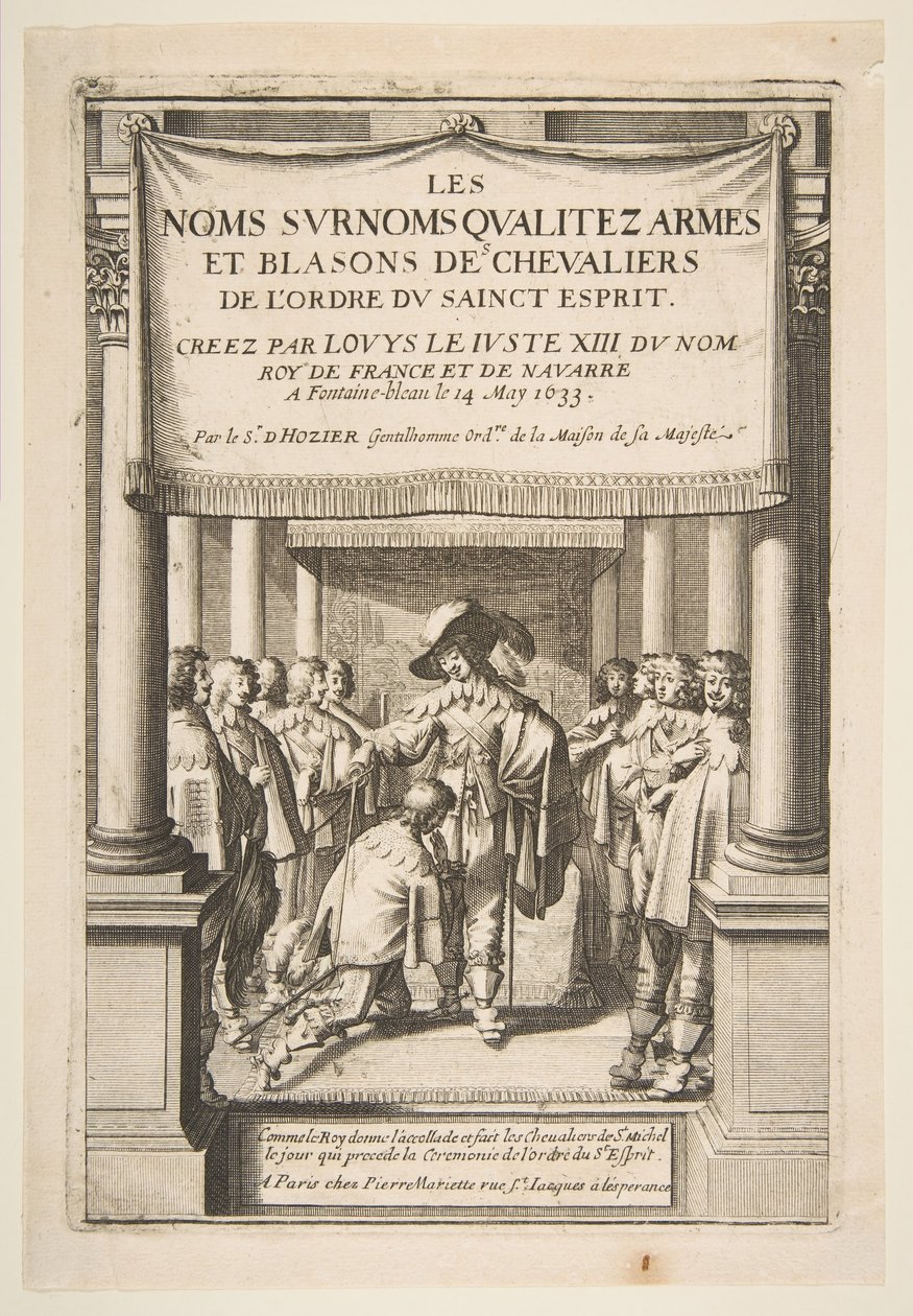 Frontispiz zu Pierre dHoziers Les noms surnoms qualitez armes et blasons des chevaliers, 1634 von Abraham Bosse