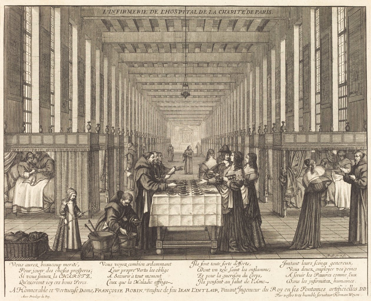 Die Krankenstation des Krankenhauses der Barmherzigkeit in Paris von Abraham Bosse