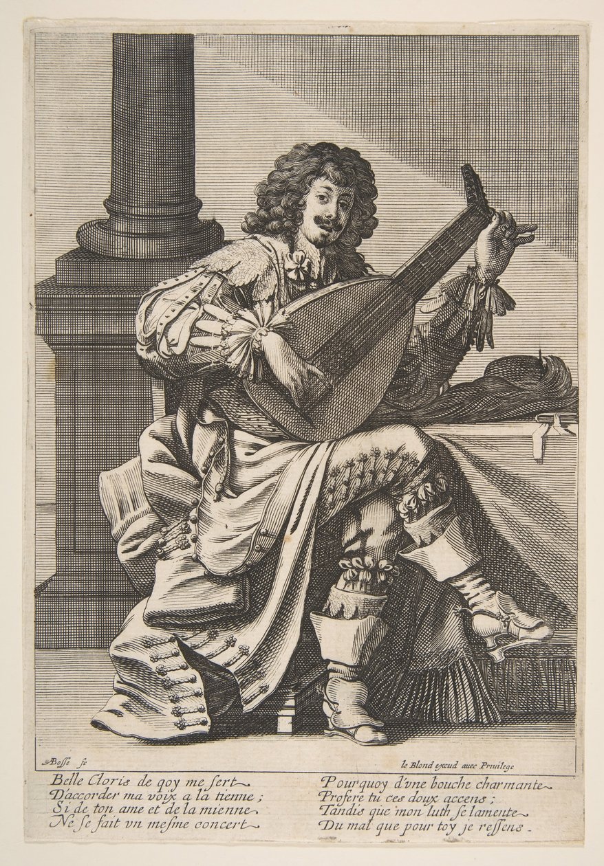 Mann singt und spielt Laute von Abraham Bosse