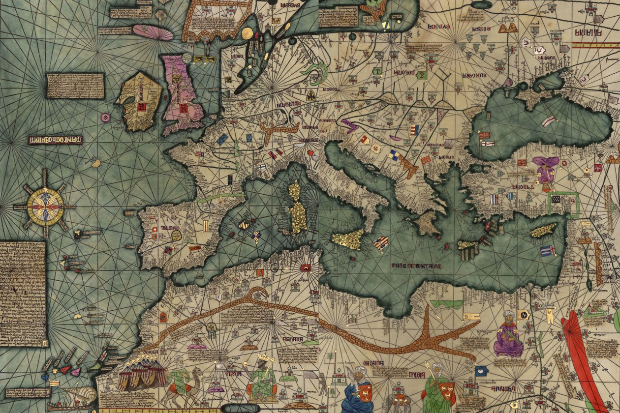 Nordafrika, Europa und der Nahe Osten aus dem Katalanischen Atlas von Abraham Cresques
