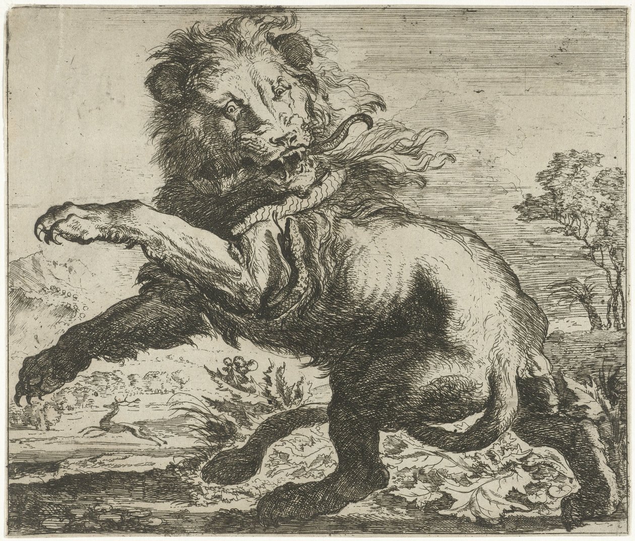 Löwe und Schlange im Kampf von Abraham Danielsz. Hondius