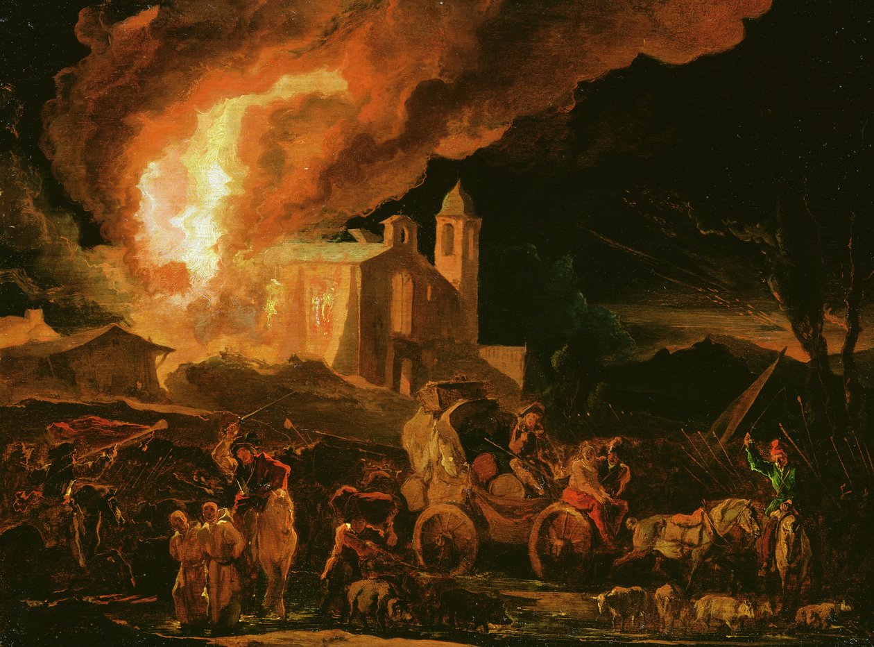 Soldaten plündern ein brennendes Kloster von Abraham Danielsz. Hondius