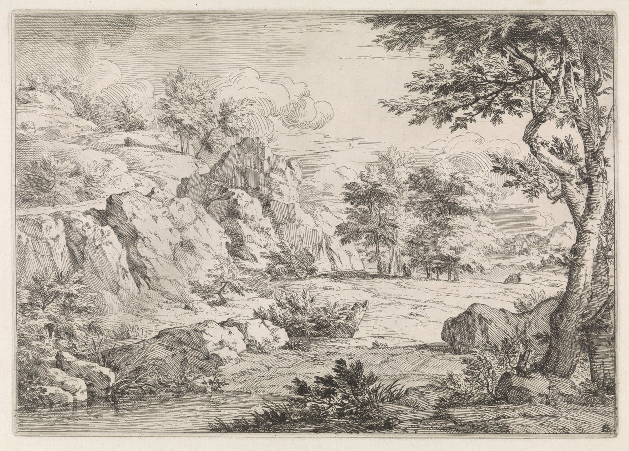 Hügellandschaft mit Teich von Abraham Genoels