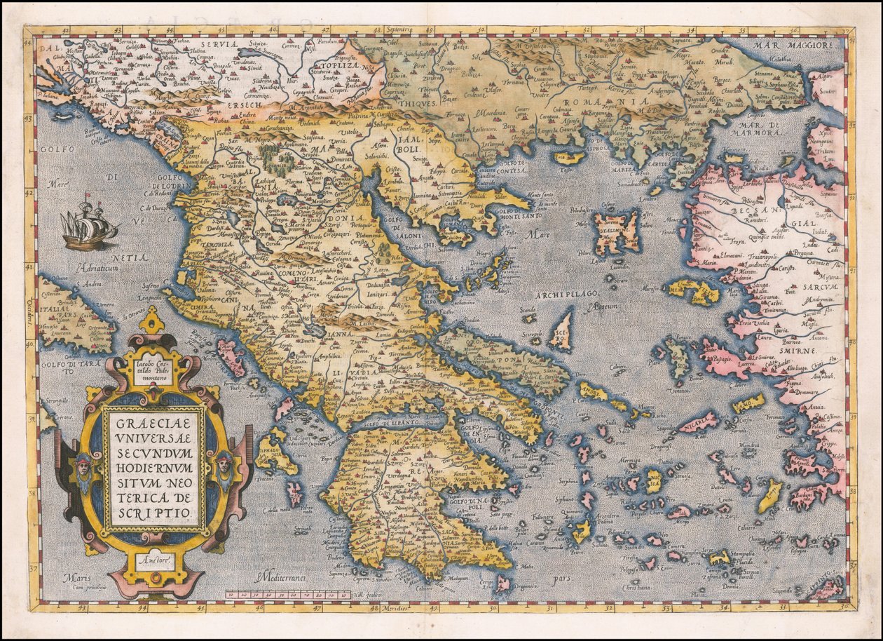 Karte von Griechenland und der Ägäis, 1584 von Abraham Ortelius
