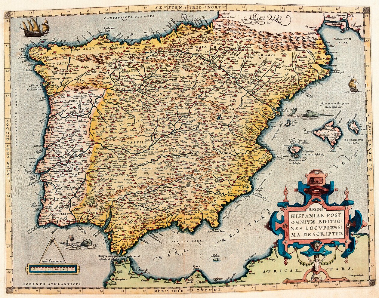 Beschreibung von Spanien. Geographische Karte aus „Theatrum Orbis Terrarum“ von Abraham Ortelius von Abraham Ortelius