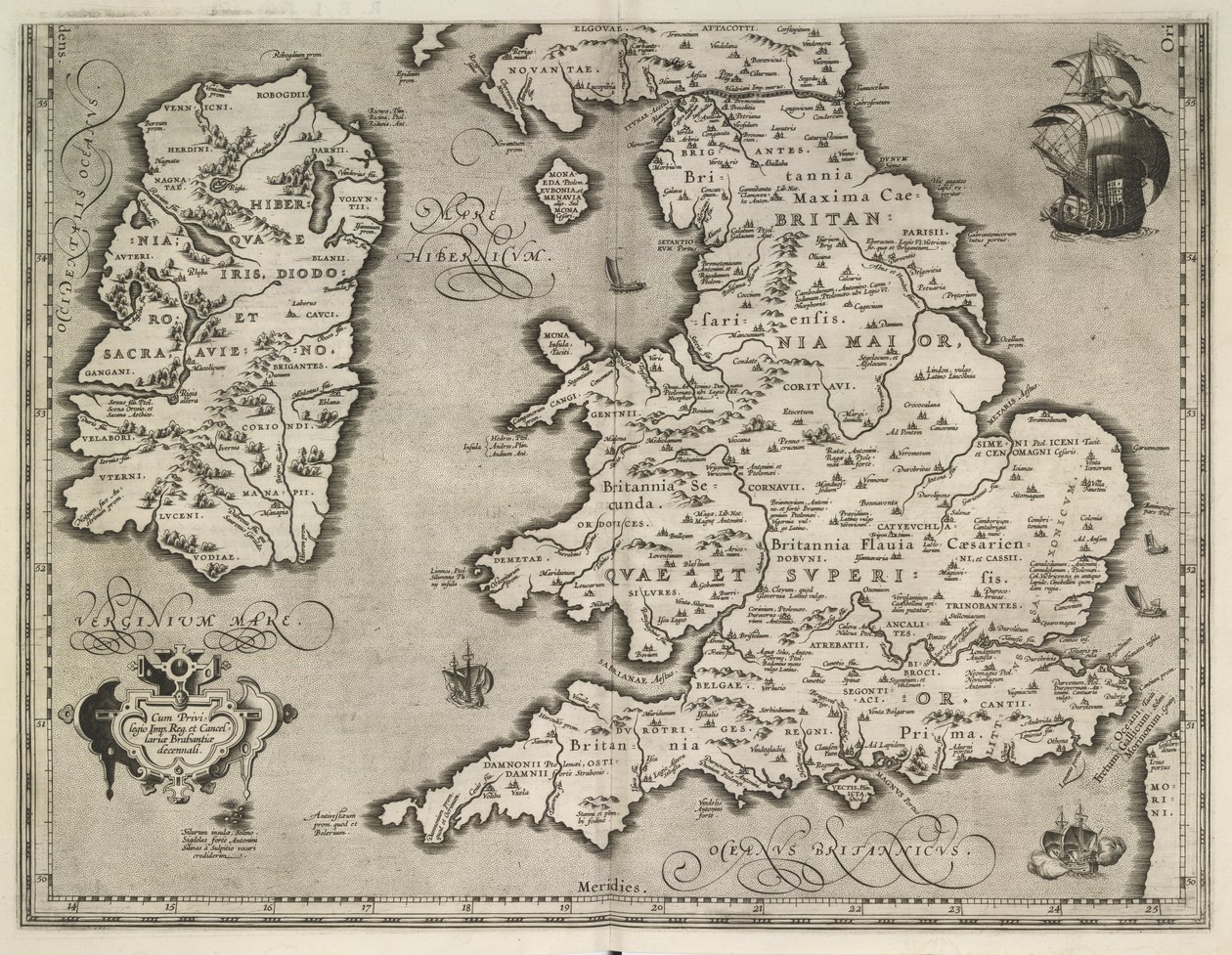 Karte von England, Wales und Irland, Theatrum Orbis Terrarum von Abraham Ortelius von Abraham Ortelius