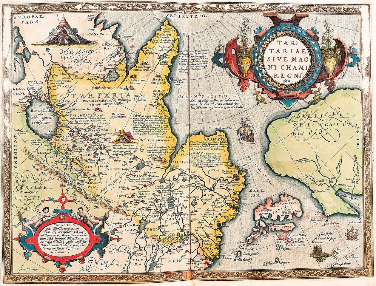 Tartariae Ssive Magni Chami Regni typus Geographische Karte des Tartar-Gebiets aus „Theatrum Orbis Terrarum“ von Abraham Ortelius (Oertel, Ortell oder Ortel) von Abraham Ortelius
