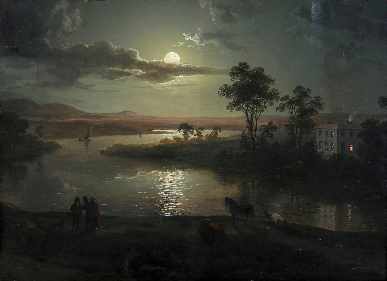 Abendszene mit Vollmond und Personen von Abraham Pether