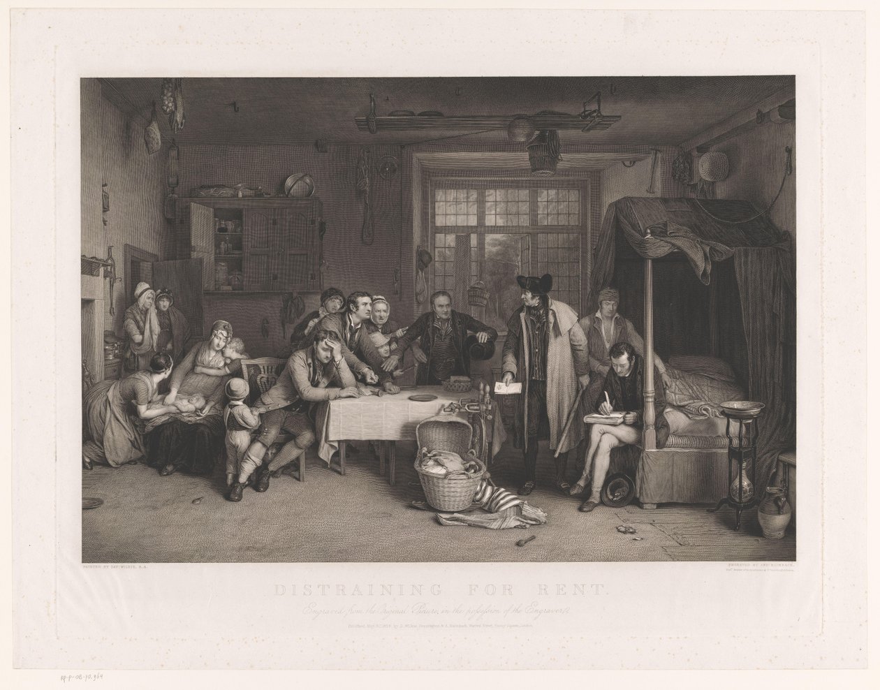 Schlichtes Interieur mit Männern, die den Besitz einer Familie beschlagnahmen von Abraham Raimbach