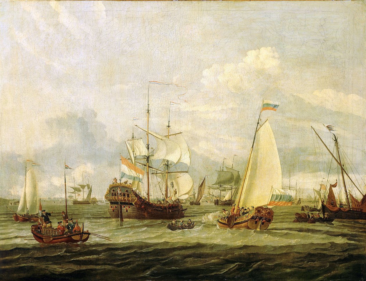 Peter der Große (1672-1725), Zar von Russland, inspiziert ein Boot in Amsterdam (Holland). Öl auf Leinwand von Abraham Storck (1635-1710). von Abraham Storck