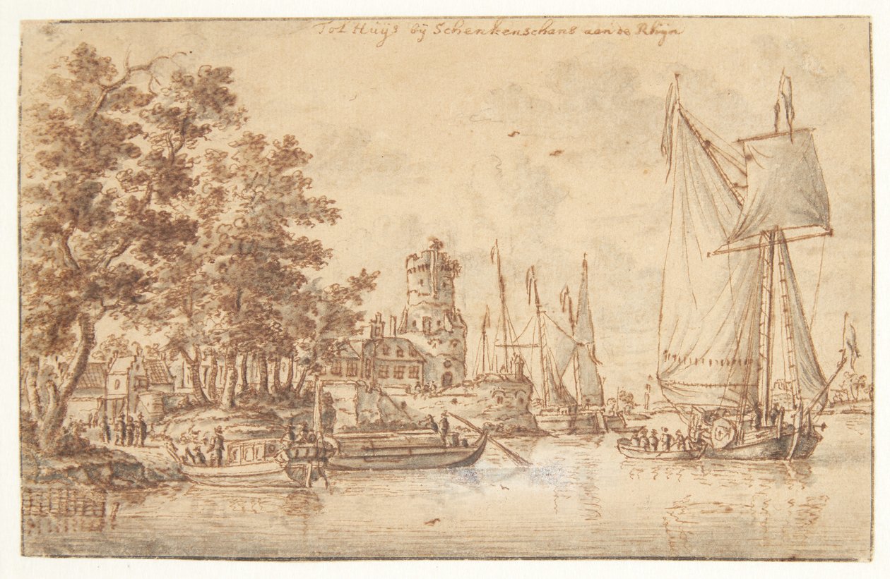 Rheinlandschaft mit Burg und Schiffen von Abraham Storck