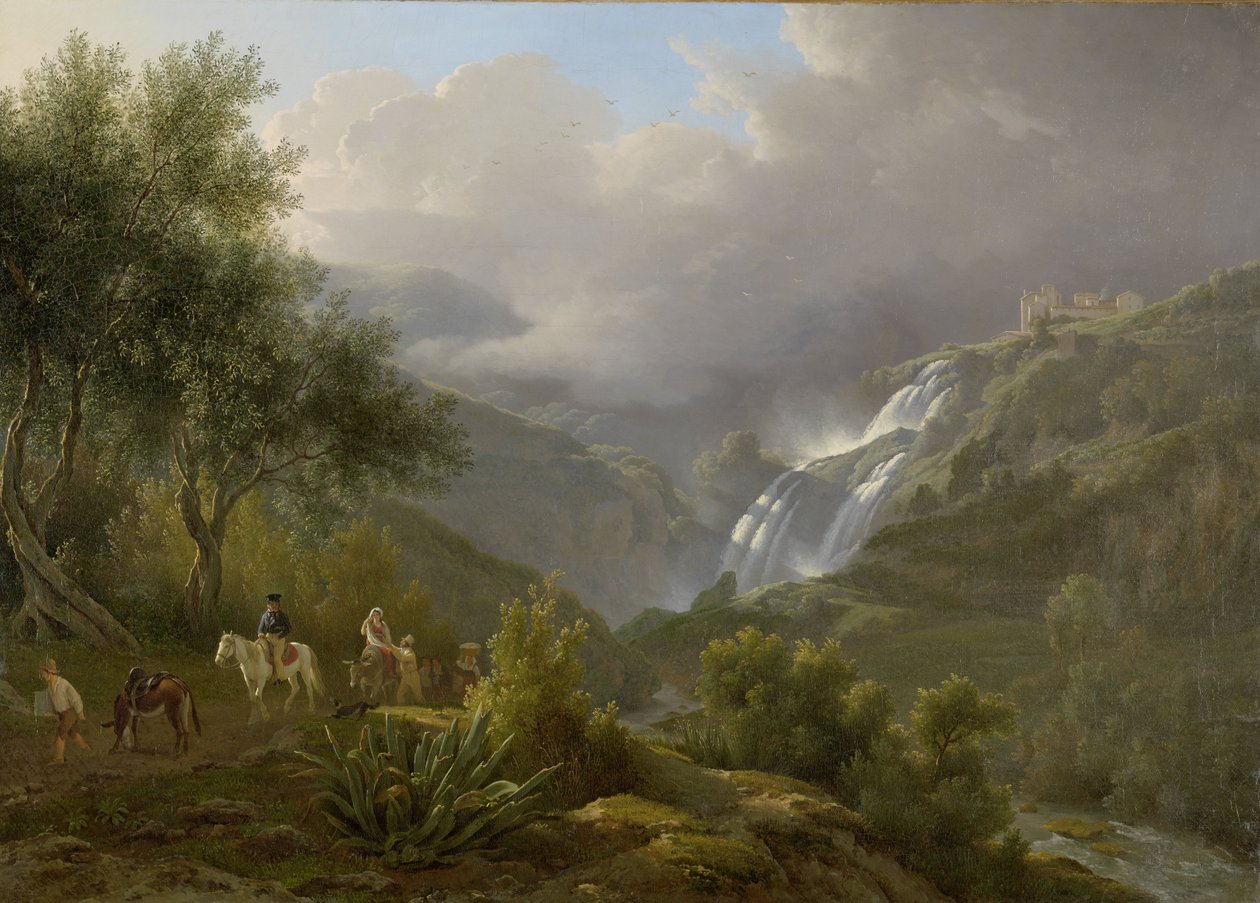 Die Kaskaden von Tivoli, mit einem herannahenden Sturm, 1824 von Abraham Teerlink