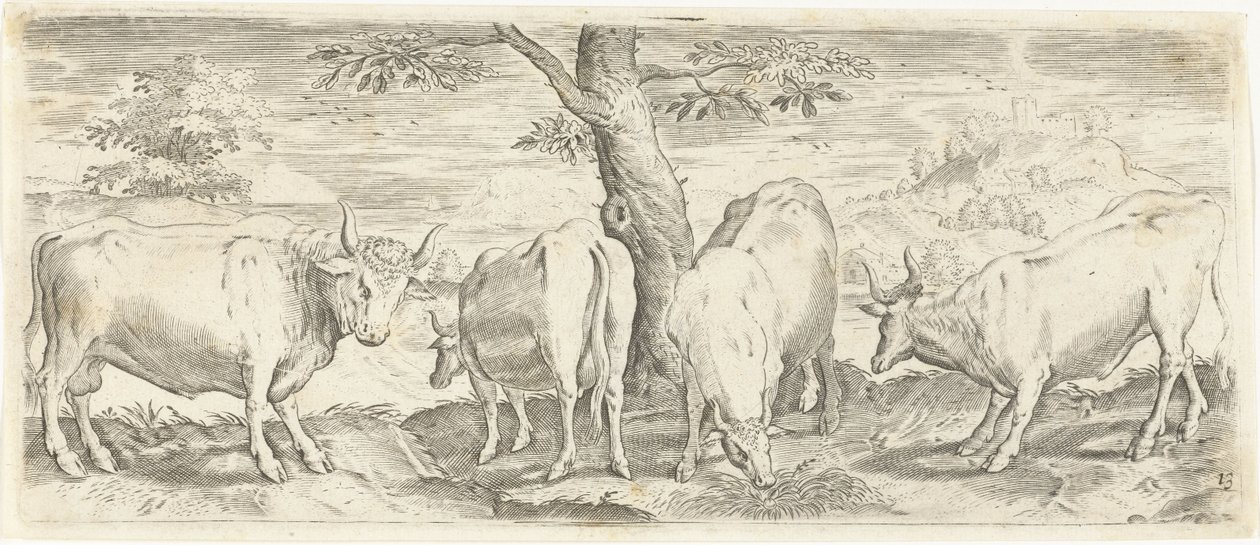 Kühe, ein Stier und ein Ochse von Abraham de Bruyn (possibly)