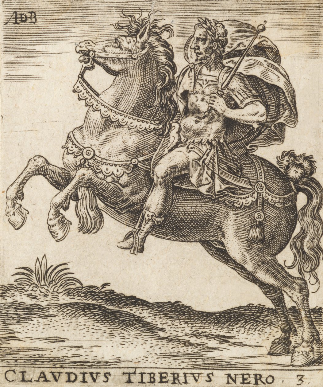Claudius Tiberius Nero aus Zwölf Kaiser zu Pferd, ca. 1565-1587 von Abraham de Bruyn