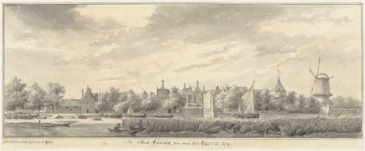 Ansicht von Gouda, von über die IJssel von Abraham de Haen (II)