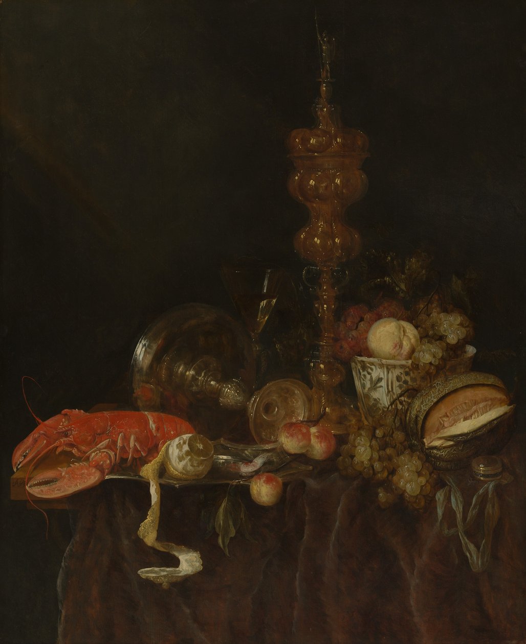Stillleben mit Hummer und Früchten, wahrscheinlich frühe 1650er von Abraham van Beyeren
