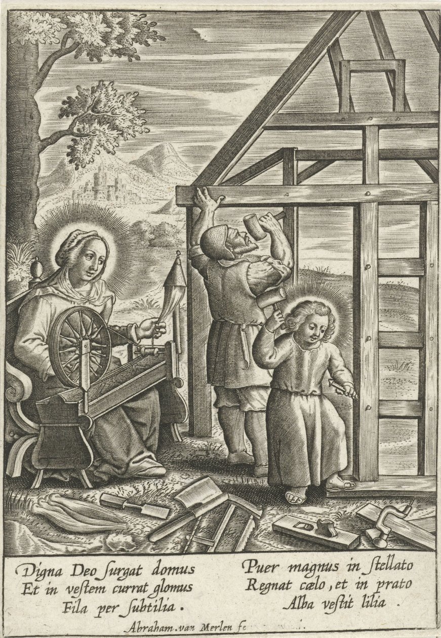 Christus hilft Josef beim Hausbau von Abraham van Merlen