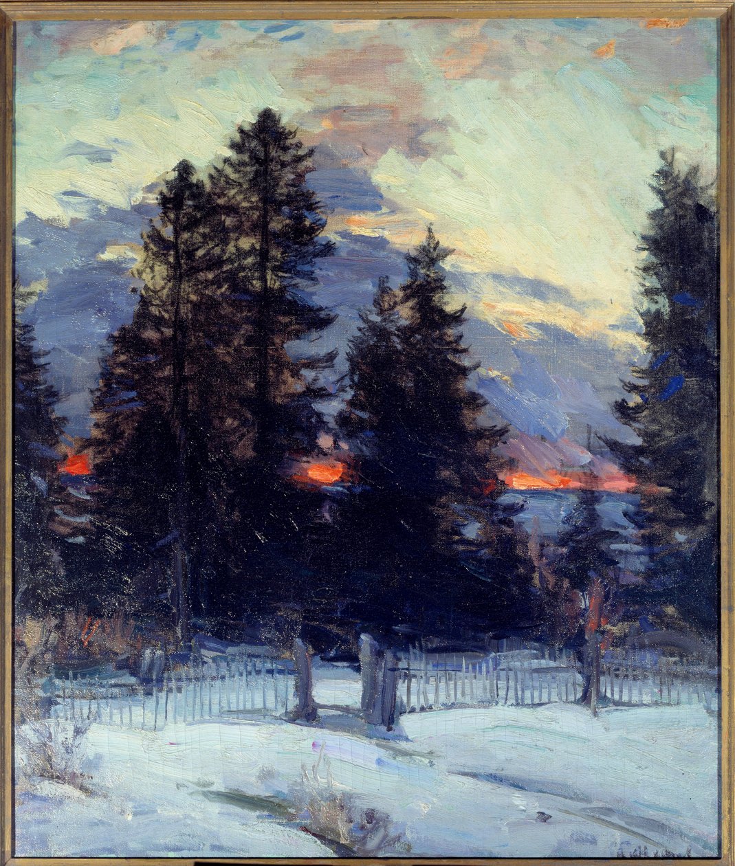 Sonnenuntergang in Winterlandschaft. Gemälde von Abram Arkhipov (1862-1930) von Abram Efimovich Arkhipov