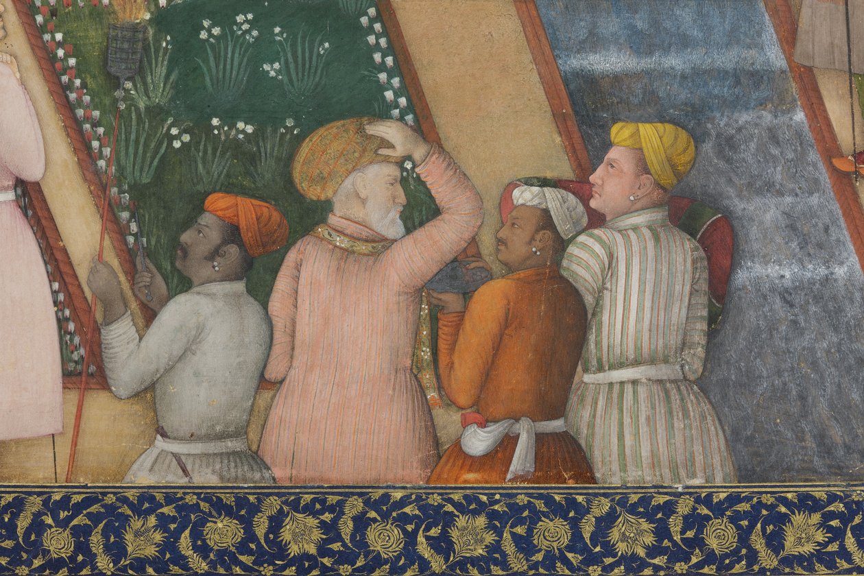 Detail von Kaiser Jahangir mit Heiligen Männern in einem Garten, ca. 1615 von Abul Hassan Ghaffari