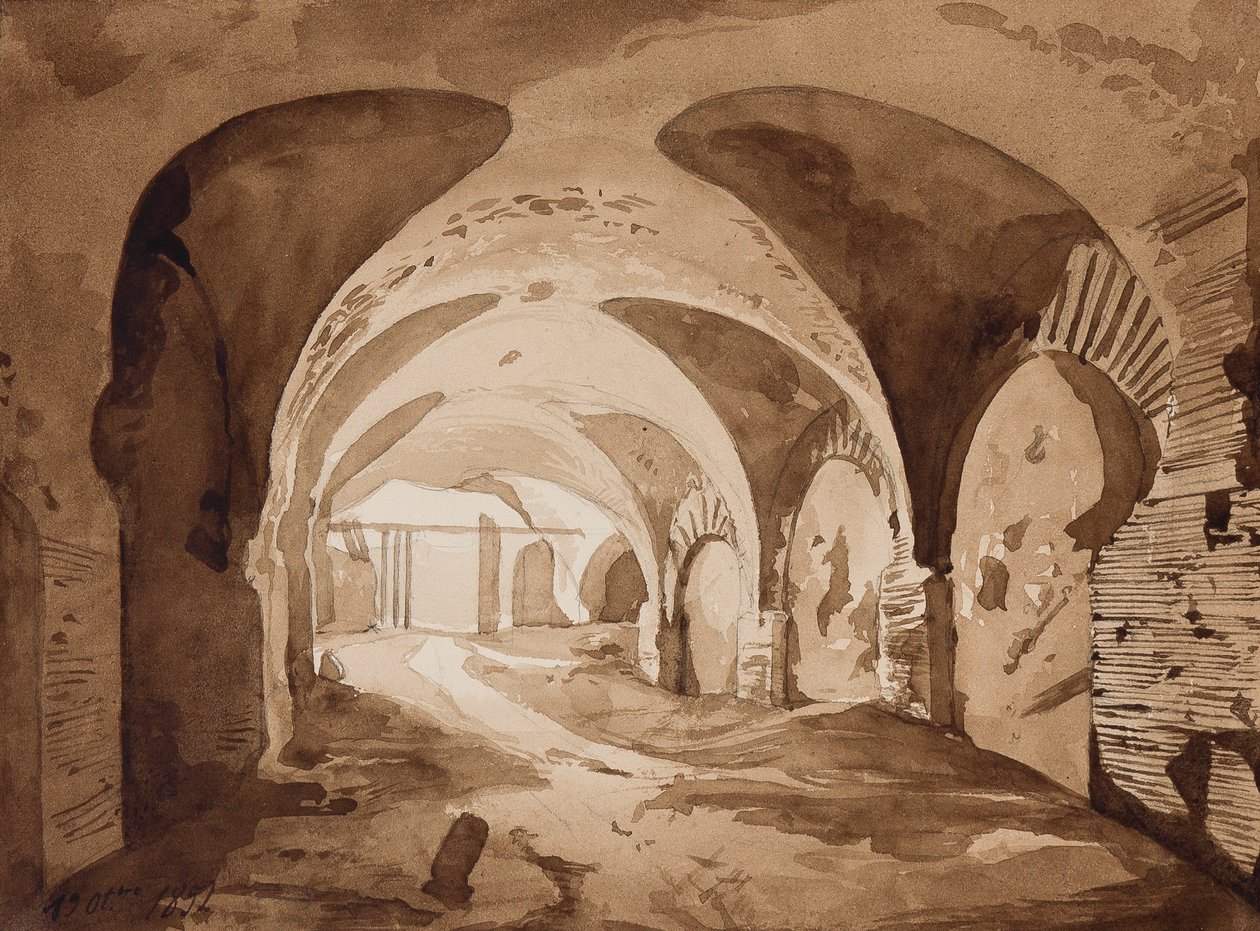 Der Wandelgang zum Amphitheater in Pozzuoli, mit Ergänzungen von Prinz Alfonso Maria di Borbone, 19. Oktober 1852 von Achille Vianelli