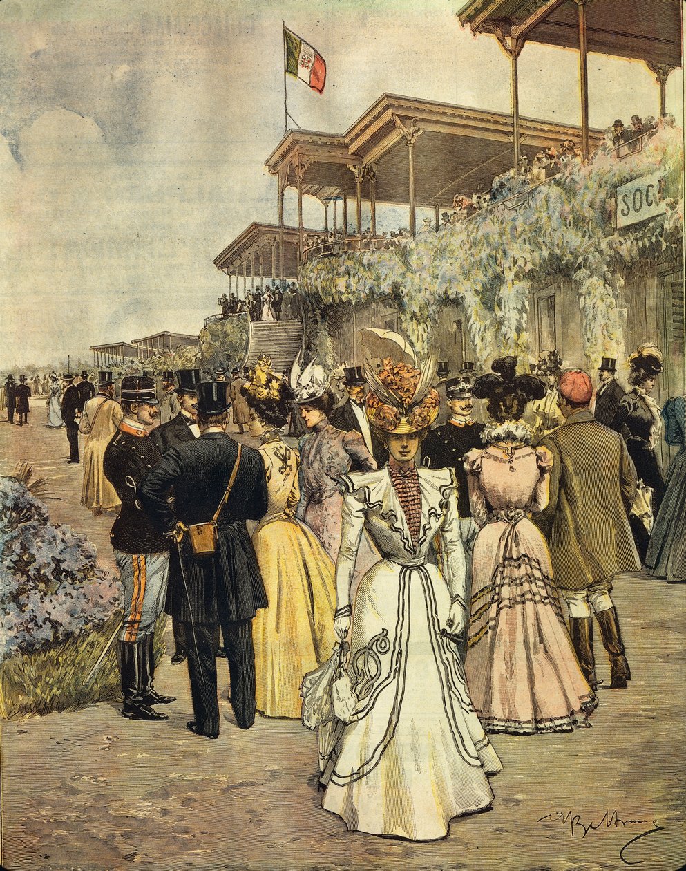 Bei Pferderennen in San Siro (Mailand), von Achille Beltrame (1871-1945), aus La Domenica del Corriere, 4. Juni 1899 von Achille Beltrame