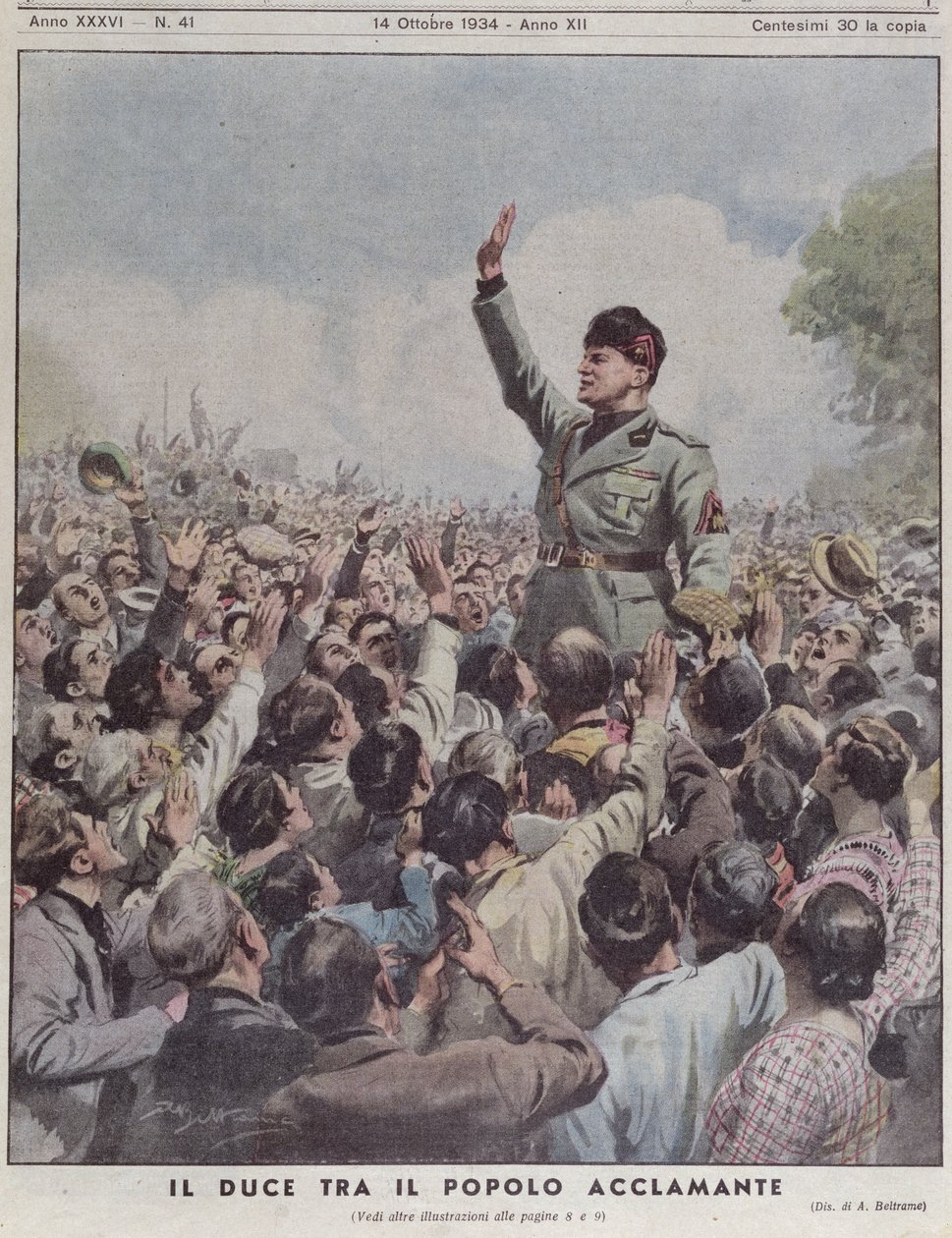 Benito Mussolini (1883-1945) vom Volk gefeiert, aus 