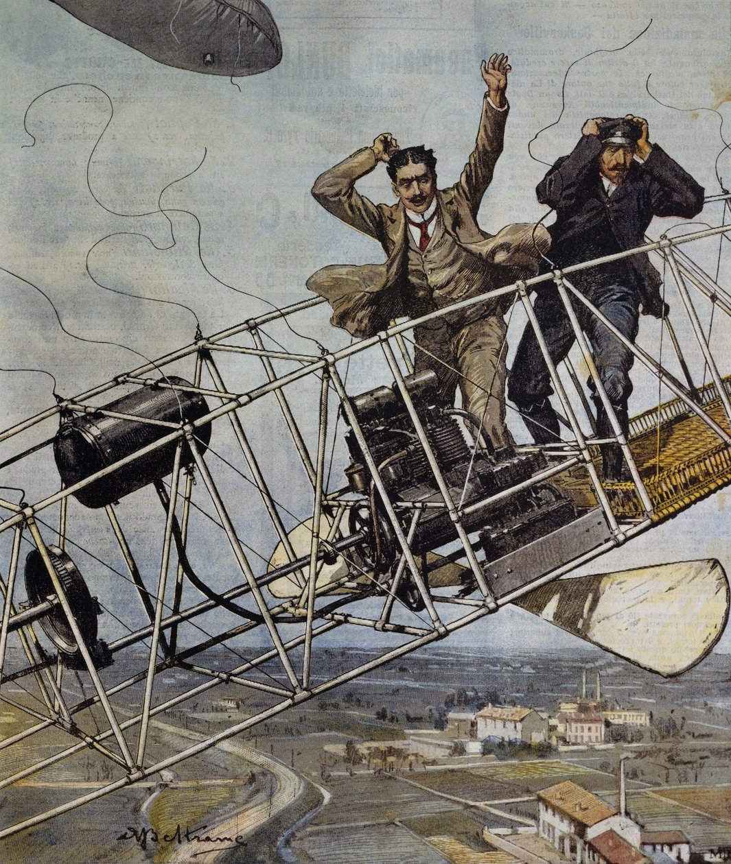 Katastrophe des De Bradski-Luftschiffs bei Paris, Frankreich, Illustration von Achille Beltrame für La Domenica del Corriere, 26. Oktober von Achille Beltrame