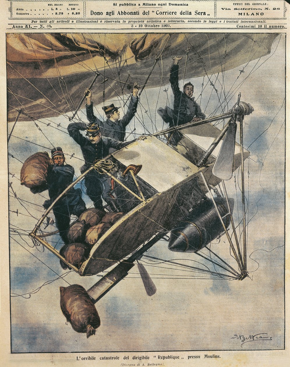 Katastrophe des Luftschiffs Republique bei Moulins, Frankreich, Illustration von Achille Beltrame aus La Domenica del Corriere, 3.-10. Oktober von Achille Beltrame